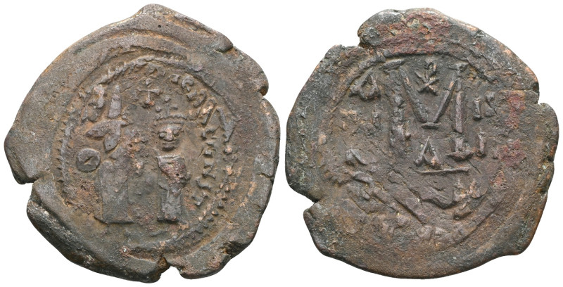 Byzantine Heraclius, with Heraclius Constantine, 610-641. Follis (Bronze), 'swor...