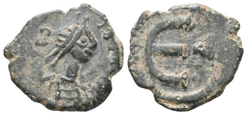 Byzantine Justinian I (?), 527-565. Pentanummium , Constantinople. Diademed, dra...