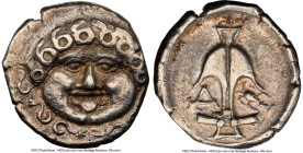 THRACE. Apollonia Pontica. Ca. late 5th-4th centuries BC. AR drachm (14mm, 2h). NGC XF. Ca. 480-450 BC. Gorgoneion facing with open mouth and protrudi...