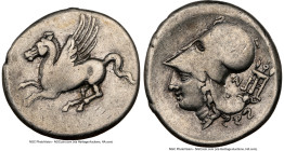 ACARNANIA. Anactorium. Ca. 350-300 BC. AR stater (22mm, 8.46 gm, 3h). NGC Choice Fine 3/5 - 2/5, light graffito. Pegasus flying left, AN below / Head ...