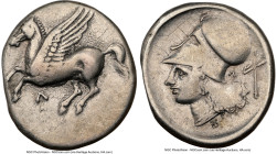 ACARNANIA. Leucas. Ca. 4th-3rd centuries BC. AR stater (21mm, 8.51 gm, 7h). NGC VF 4/5 - 2/5, graffito. Pegasus flying left; Λ below / Head of Athena ...