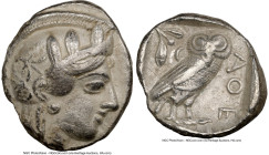 ATTICA. Athens. Ca. 440-404 BC. AR tetradrachm (27mm, 16.56 gm, 8h). NGC VF 4/5 - 3/5. Mid-mass coinage issue. Head of Athena right, wearing earring, ...