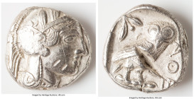 ATTICA. Athens. Ca. 440-404 BC. AR tetradrachm (23mm, 16.90 gm, 10h). VF, test cuts, graffito. Mid-mass coinage issue. Head of Athena right, wearing e...