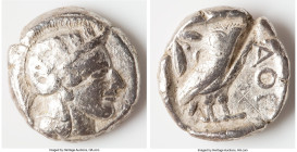 ATTICA. Athens. Ca. 440-404 BC. AR tetradrachm (24mm, 16.24 gm, 1h). Fine, test cut, graffito. Mid-mass coinage issue. Head of Athena right, wearing e...