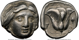 CARIAN ISLANDS. Rhodes. Ca. 316-305 BC. AR tetradrachm (22mm, 15.06 gm, 12h). NGC VF 5/5 - 4/5. Head of Helios facing, turned slightly right, hair par...