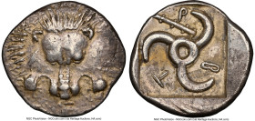 LYCIAN DYNASTS. Trbbenimi (ca. 390-375 BC). AR stater (24mm, 9.62 gm 7h). NGC Choice VF 4/5 - 4/5. Uncertain mint. Lion scalp facing / T-P-B, triskele...