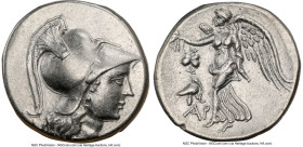 PAMPHYLIA. Side. Ca. 3rd-2nd centuries BC. AR tetradrachm (27mm, 1h). NGC XF. Ar-, magistrate. Head of Athena right, wearing triple-crested Corinthian...