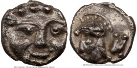 PISIDIA. Selge. Ca. 4th century BC. AR obol (10mm, 12h). NGC XF. Head of gorgoneion facing / Head of Athena left, wearing crested helmet; astragalus b...