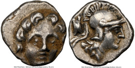 PISIDIA. Selge. Ca. 4th century BC. AR obol (10mm, 12h). NGC Choice VF. Head of gorgoneion facing with flowing hair / Head of Athena right, wearing cr...