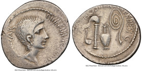 Octavian, as Imperator and Triumvir (43-33 BC). AR denarius (20mm, 3.49 gm, 7h). NGC Choice VF 3/5 - 3/5, brushed, scratches. Uncertain mint in Italy,...