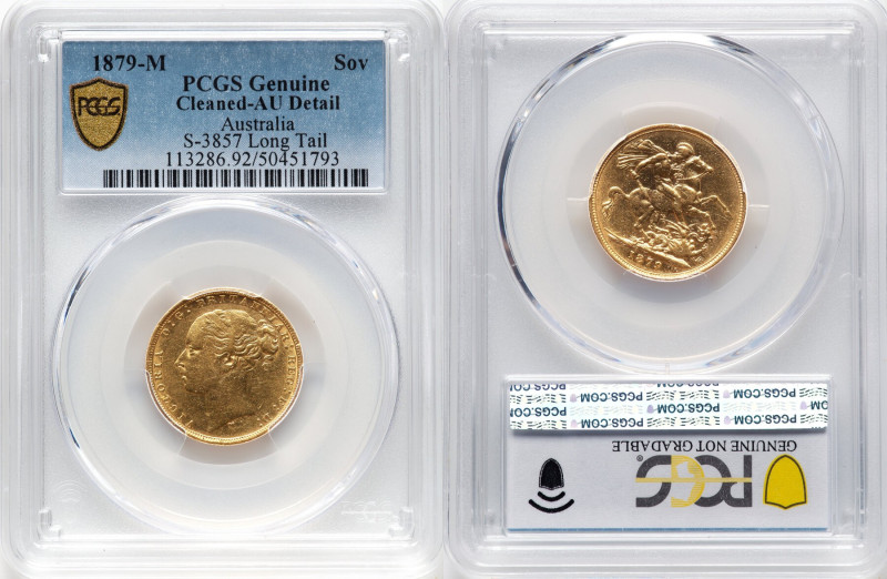 Victoria gold "St. George" Sovereign 1879-M AU Details (Cleaned) PCGS, Melbourne...