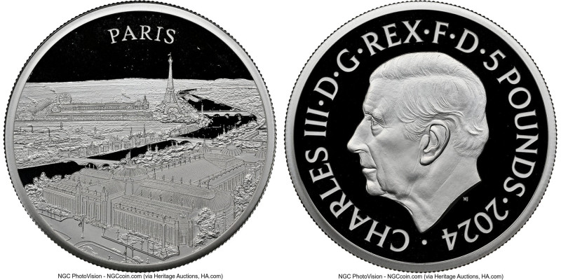 Charles III silver Proof "Paris" 5 Pounds (2 oz) 2024 PR70 Ultra Cameo NGC, Roya...