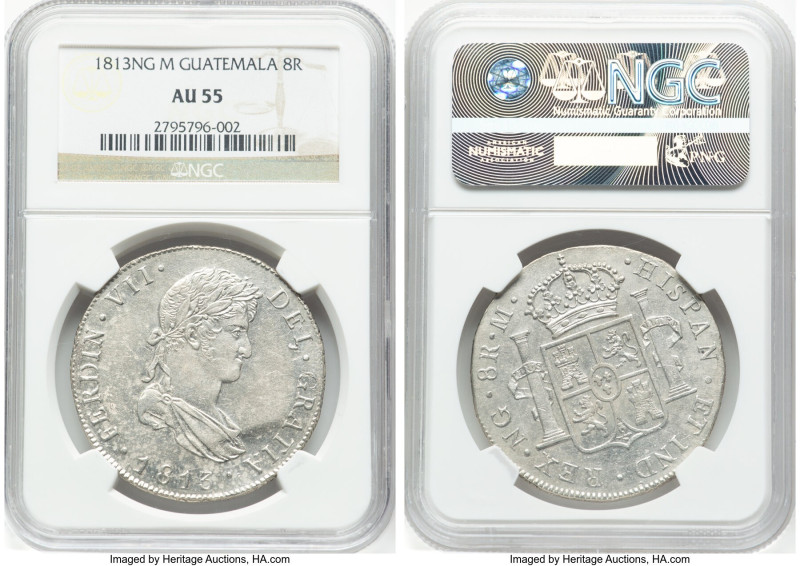 Ferdinand VII 8 Reales 1813 NG-M AU55 NGC, Nueva Guatemala mint, KM69. Fine deta...