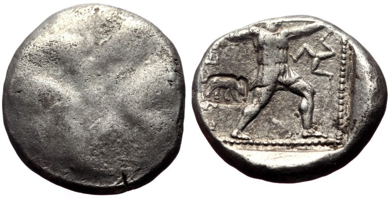 Stater AR
Pamphylia, Aspendos, c. 420-360 BC, Two wrestlers beginning to grappl...