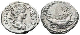 Denarius AR
Caracalla (198-217), Rome, 201-206. ANTONINVS PIVS AVG Laureate and draped bust of Caracalla to right, seen from behind. Rev. ADVENTVS AV...