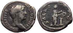 Denarius AR
Hadrian (117-138), Rome, 134-138, HADRIANVS AVG COS III P P, bare head of Hadrian right / SALVS AVG, Salus standing right, holding out pa...