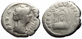 Denarius AR
Diva Faustina I (Died 140/1), Rome, DIVA FAVSTINA, Draped bust right / AED DIV FAVSTINAE, Seated figure of Faustina I within hexastyle te...