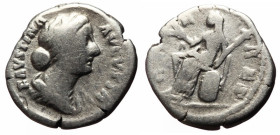 Denarius AR
Faustina II (147-175/6), Rome, 147-176, FAVSTINA AVGVSTA, draped bust right / CERES, Ceres, veiled, seated left on cista, holding corn-ea...