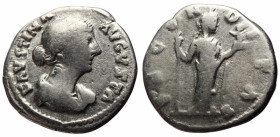 Denarius AR
Faustina II (Augusta, 147-175), Rome, 161-176, FAVSTINA – AVGVSTA Draped bust r., hair waved and coiled on back of head / FECVNDITAS Fecu...
