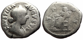 Denarius AR
Faustina II (147-176), Rome, 161-176, FAVSTINA AVGVSTA, diademed and draped bust right / SALVS, Salus seated left, feeding snake twined r...