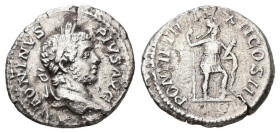 Denarius AR
Caracalla, AD 197-217, Rome, ANTONINVS PIVS AVG. Head of Caracalla, laureate, sometimes bearded, right / PONTIF TR P XII COS III. Virtus,...
