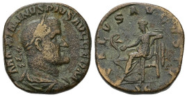 Sestertius AE
Maximinus I, AD (235-238), Rome, MAXIMINVS PIVS AVG GERM. Bust of Maximinus I, laureate, draped, cuirassed, right / SALVS AVGVSTI, S C....