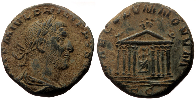 Sestertius AE>br>PHILIP I, 244-249 AD, IMP M IVL PHILIPPVS AVG. Laureate, draped...