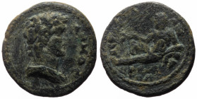 Bronze Æ
Roman provincial, Asia Minor: ΔHMOC, draped, bareheaded, youthful bust of Demos right / River god reclining left, resting elbow upon overtur...