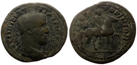 Bronze AE
 Roman provincial, 3rd century AD, Laureate, draped bust right / Emperor riding horse to right
