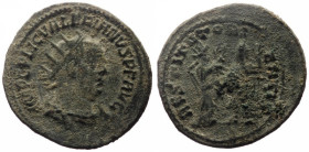 15/1881 Bronze Æ
Valerian I (253-260), Rome, IMP C P LIC VALERIANVS P F AVG, radiate, draped and cuirassed bust of Valerian right / RESTITVT ORI - EN...