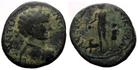 RARE Bronze Æ
Pisidia, Amblada, Caracalla, 198-217 AD, M AY ANTΩNЄINOC. Laureate, draped and cuirassed bust right / AMBΛAΔEΩ-N ΛAKEΔAI. Dionysos, nak...