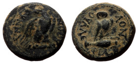 Bronze Æ
Phrygia, Synnada. Pseudo-autonomous. Time of Tiberius, 14-37 AD. Claudius Valerianus magistrate, ϹΥΝΝΑΔΕΩΝ. Eagle / ΟΥΑΛΕΡΙΑΝΟΥ, Owl on amph...