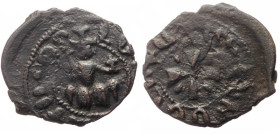 Kardez AE
Armenia, Cilician Armenia, Royal, Levon III (1301-1307), Levon seated facing on throne decorated with lions, holding cross and staff / Cros...