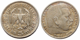 5 Reichsmark AR
Germany (1871-1948), Paul von Hindenburg, Deutsches Reich / 19 35 / Reichs 5 mark, Imperial eagle dividing the date and the denominat...