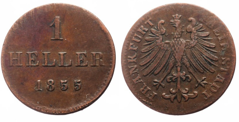 Germany, German States › Frankfurt 1 Heller (Bronze, 1.52g, 17mm)
Obv: FREIE STA...