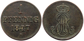 Germany, German States, Hannover Ernest August, 1 Pfennig (19mm)
Ref: KM# 201, AKS# 129