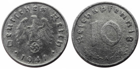 Germany (1871-1948), Period Third Reich (1933-1945) 10 Pfennig (Zinc, 3.38g, 22mm) Obv: Deutsches Reich 1941, An eagle above the Swastika within a wre...