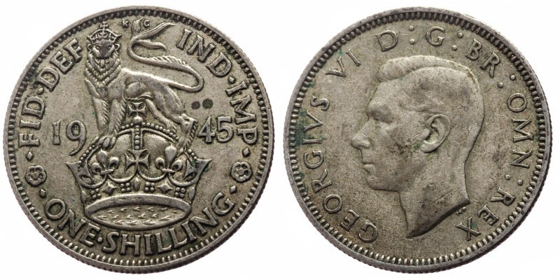 United Kingdom, 1 Shilling (Silver, 5.59g, 25mm) George VI Obv: GEORGIVS VI D:G:...
