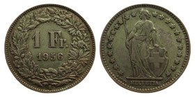 Switzerland, Schweizerische Eidgenossenschaft (Swiss Confederation) 1848-present. 1 Franken 1956 B (Silver, 23 mm, 4.77g), Obv: Helvetia standing faci...