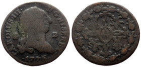 Spain, Charles III (1759-1788) AE 2 maravedis (Bronze, 2.08g, 19mm) Madrid, 1776. Obv: CAROLUS • III • D. G. HISP. REX • / • 1776 •, laureate bust of ...
