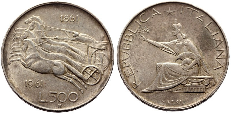 Italy, Engraved by Guido Veroi AR 500 Lira (Silver, 10.96g, 30mm) R Rome, Italy ...
