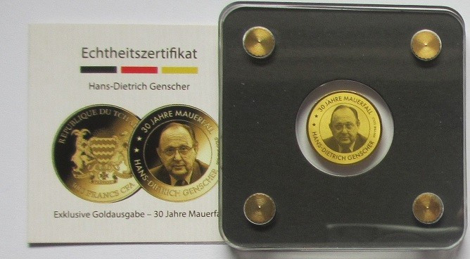 1/500 Oz, Germany, 30 Jahre Deutsche Einheit, Mauerfall, H.-D. Genscher, Gold 99...