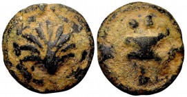 Apulia, Luceria. Ca. 217-212 BC. Æ biunx, 21.12 gr. scallop shell / knucklebone, l below. Vecchi, ICC 348; HN Italy 677d; Haeberlin p. 189-190, 1-59 p...