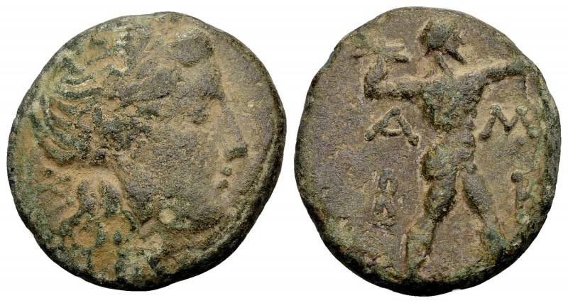 Epeiros, Ambrakia. . Ca. 238-168 BC. Æs, 7.13 gr. Head of Apollo with laurelwrea...