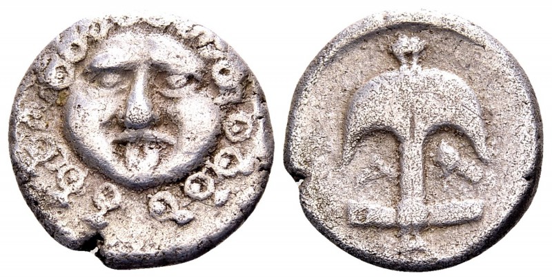 Thrace, Apollonia Pontika. Mid-late 4th century BC. AR drachm, 2.76 g. Facing go...