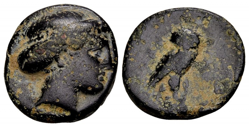 Macedon, Pydna. Ca. 369-364 BC. Æ15, 3.64 gr. Head of Artemis right / owl standi...