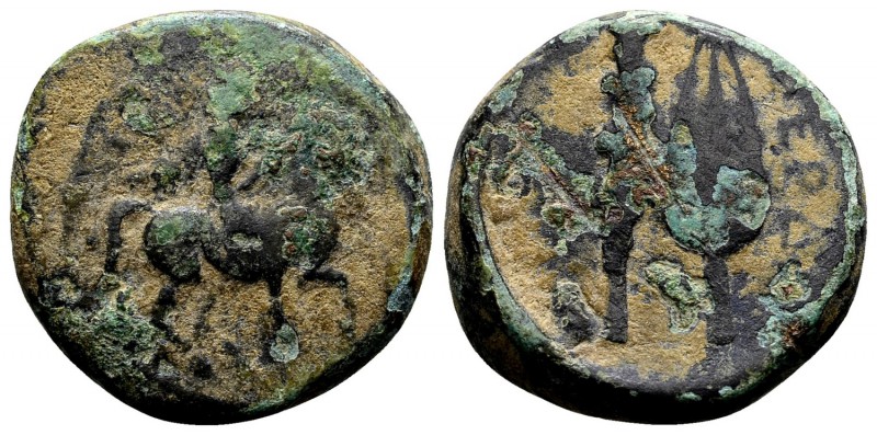 Kingdom of Elimoitis, Derdas II. Ca 380 BC. Æ chalkous, 6.24 g. Horseman trottin...