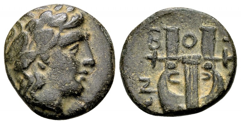 Macedon, Bottiaiai. Spartolos, ca. 385-350 BC. Æ13, 2.7 g. Head of Artemis right...