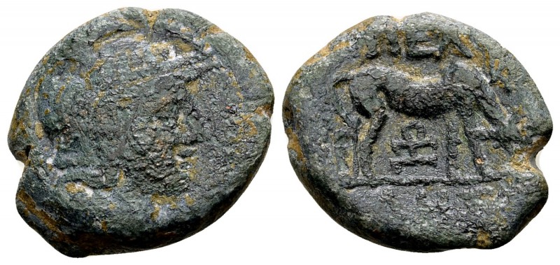 Macedon, Pella. Ca. 187-167 BC. Æ22, 6.46 g. Helmeted head of Athena right / ΠΕΛ...
