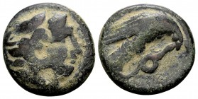 Kingdom of Macedon, Amyntas III. Aigai or Pella, ca. 381-369. Æ tetrachalkon, 4,43 g. Head of young Herakles right, wearing lion skin / [AMYNTAS] eagl...